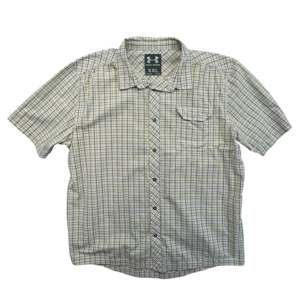 Under Armour Plaid Short‎ Sleeve Button Up Shirt XXL Yellow Green Men's Casual